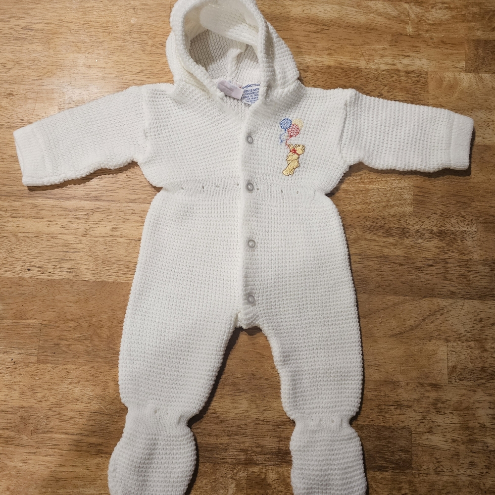 VTG 90s G SMALL WORLD Disney Winnie the Pooh Knit Footed Sleeper BABY 12 months